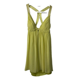 Cache dress Size 6 Party Cocktail yellow 100% silk Lined Beaded A36
